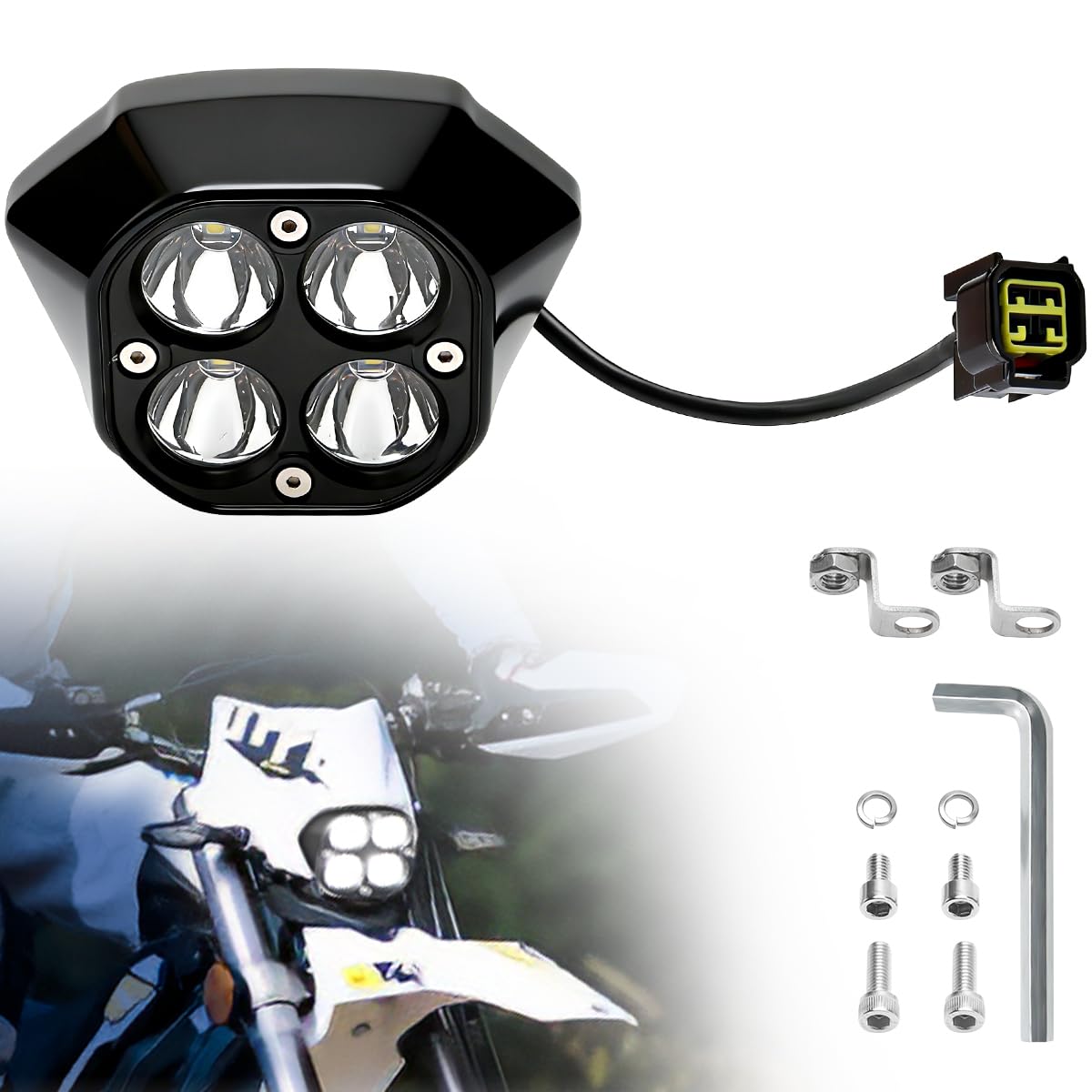URLWALL headlight front view showing square four-bulb design and improved visibility