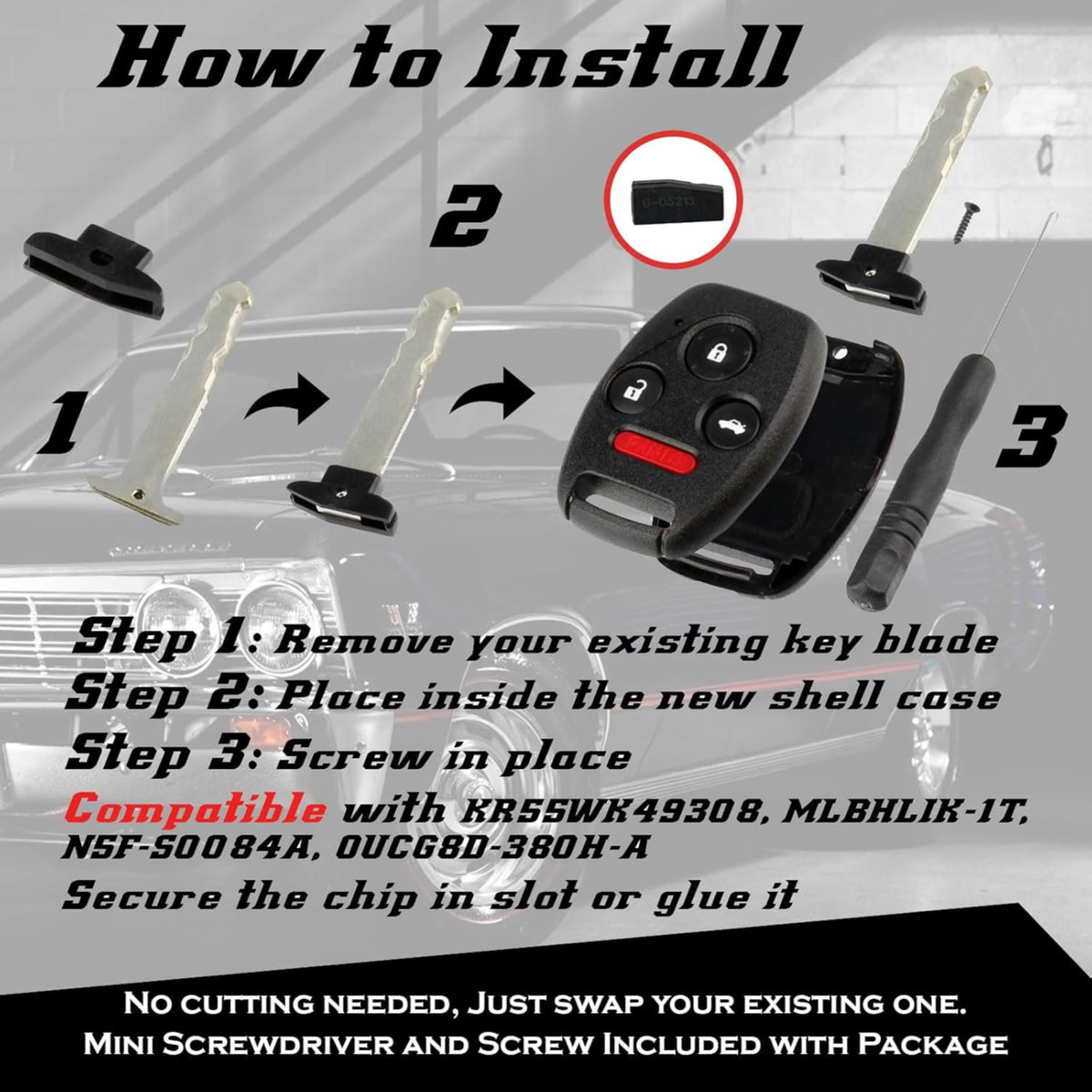 USARemote key blade and slot close-up showing secure fit and no-cutting-required benefit