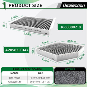 Uselection cabin filter close-up showing activated carbon layer for odor adsorption benefit