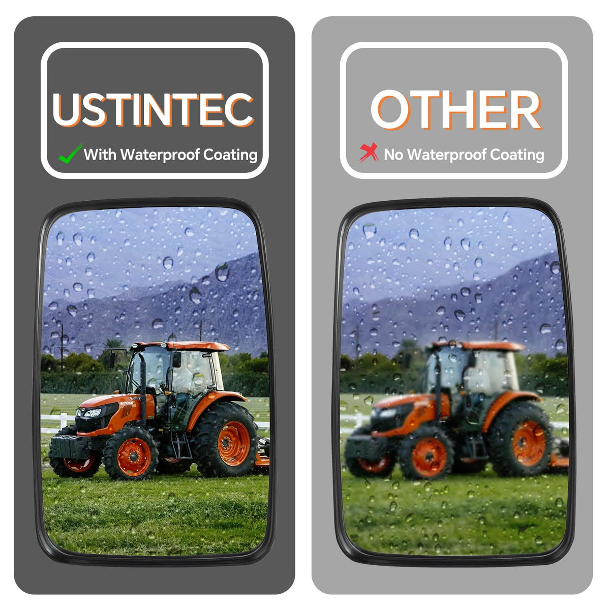 ustintec mirror next to ruler showing exact size for fitment benefit
