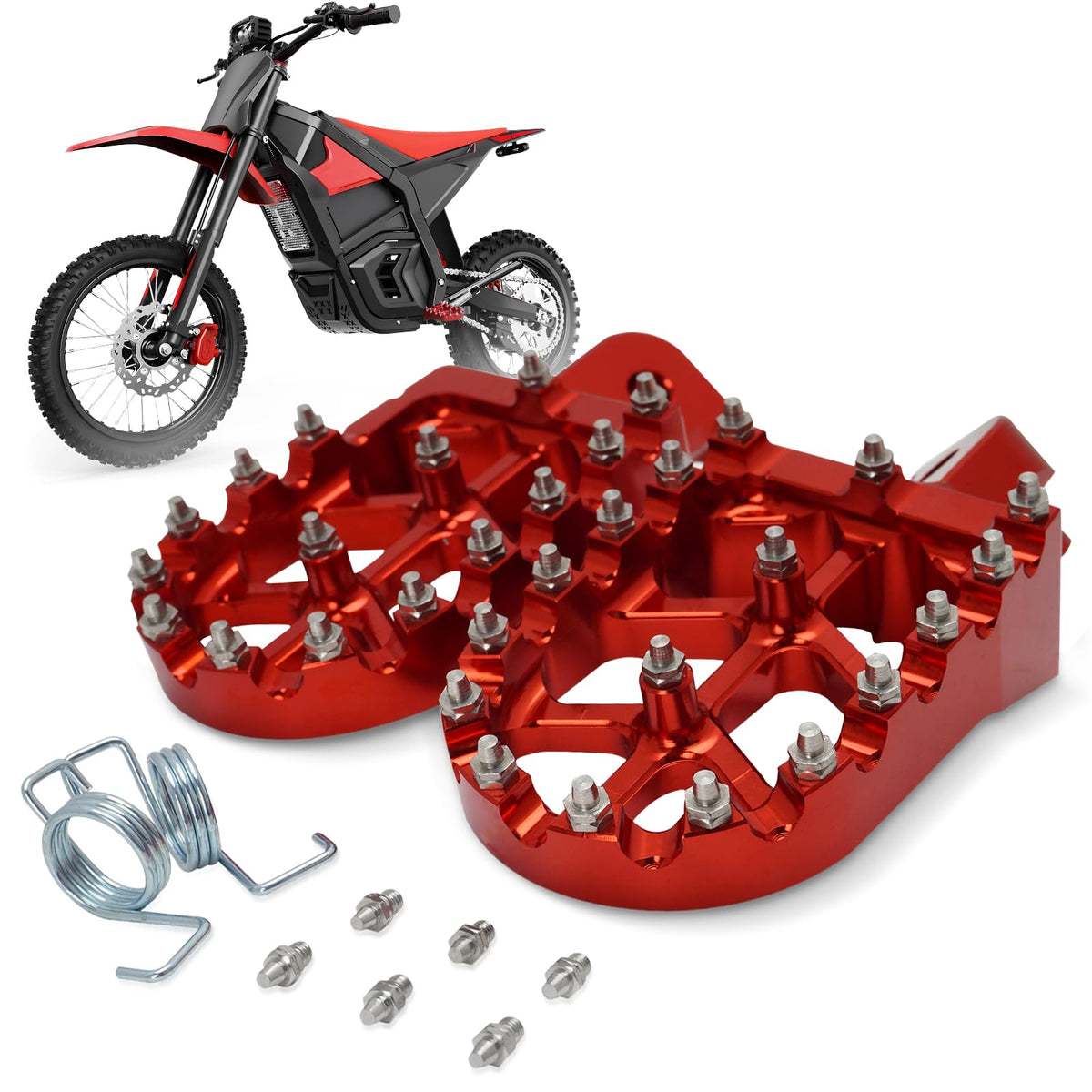 USTPO front view of footpegs shows compact durable design and improved control