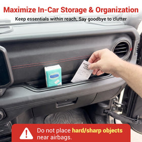 Utiiy tray holding phone sunglasses keys showing organized storage benefit