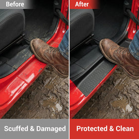Utiiy installed on rear door sill preventing wear from boots