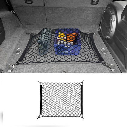 Utiiy front view of trunk net showing full fit and tidy cargo