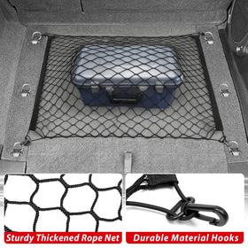 Utiiy cargo net holding groceries and gear showing organized space