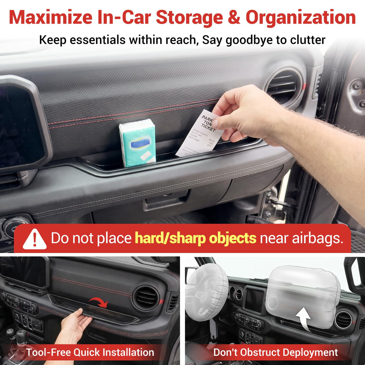 Utiiy side tray with phone and keys demonstrating organized cockpit