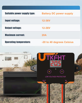 UTKFHT mounted on RV battery setup protecting against deep discharge