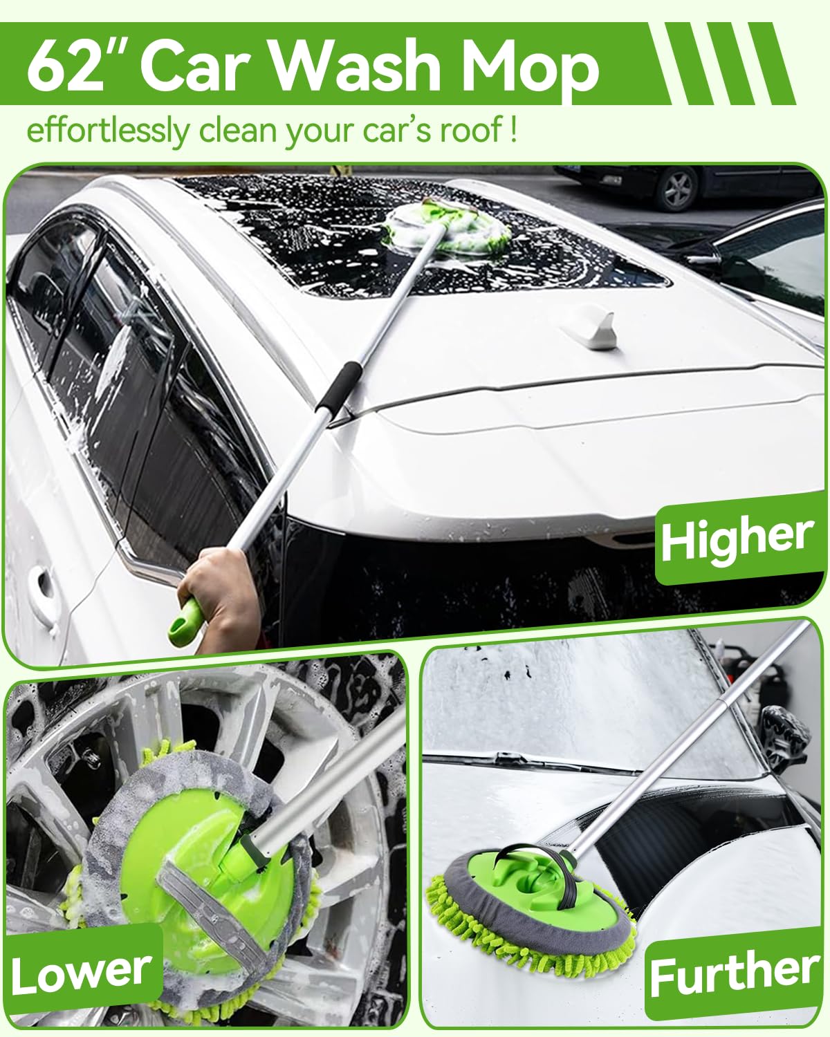 @utos extendable 62-inch brush extended to reach rooftop areas conveniently