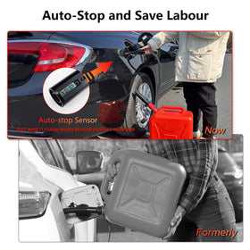 @utos pump in use transferring gasoline to car demonstrating cordless convenience