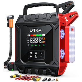 UTRAI front packaging showing jump starter features and compact design for travel.