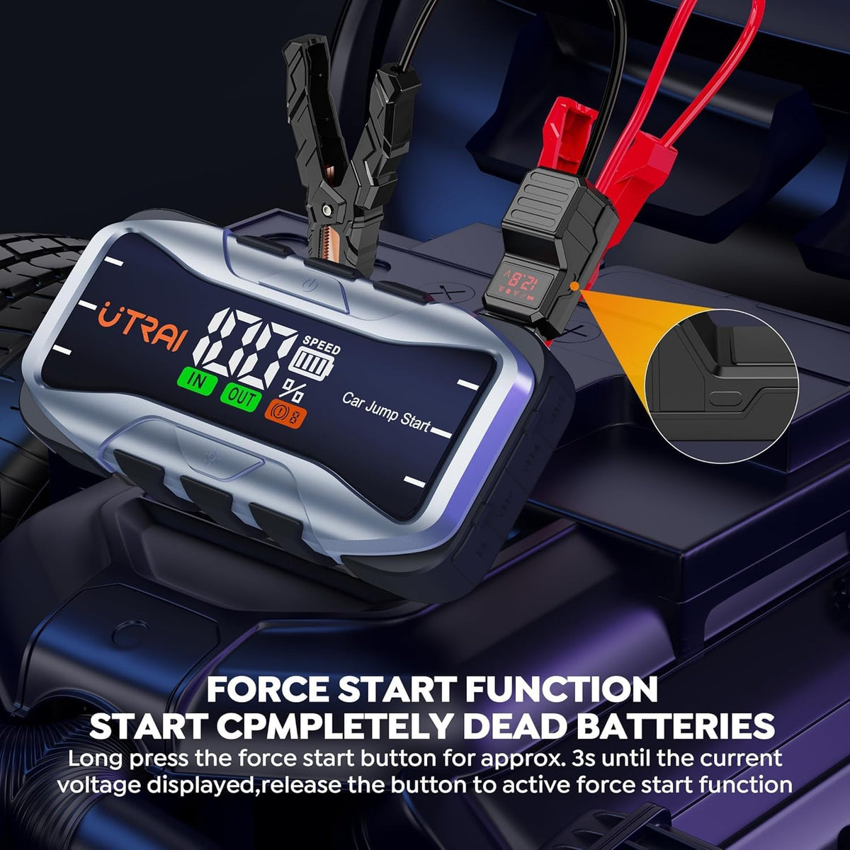 UTRAI stored in car trunk with carry case, compact dependable emergency kit