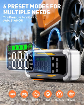 UTRAI inflating car tire with integrated compressor for quick inflation