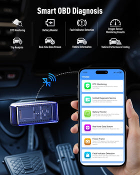 UTRAI JS-30 with OBD2 scanner and smartphone app offering diagnostic insight