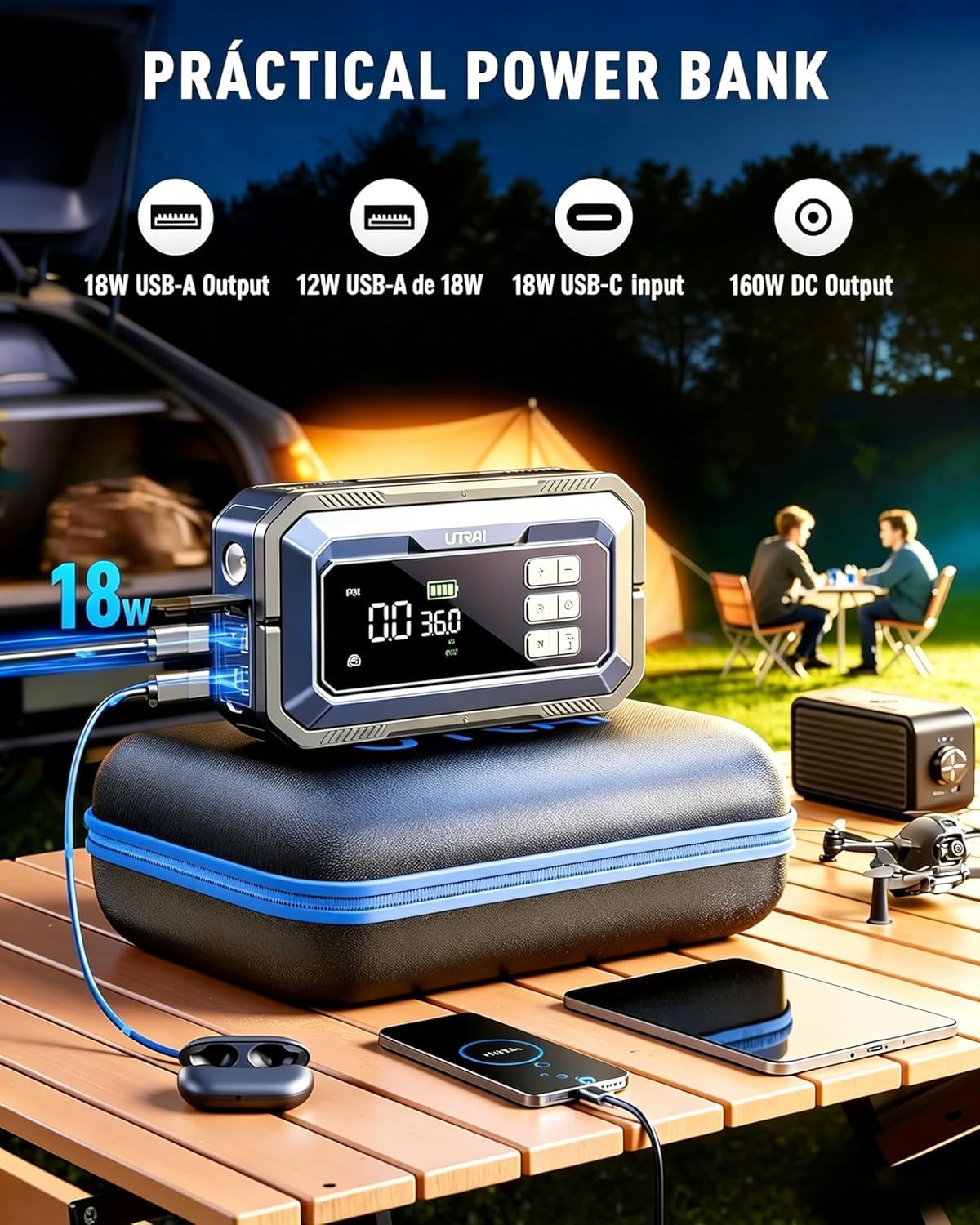 UTRAI JS-30 held by foldable handle to show compact size and portability