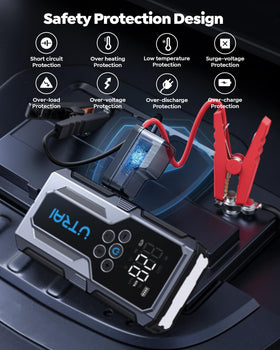 UTRAI JS-9 inflating a car tire on roadside demonstrating fast inflation and convenience