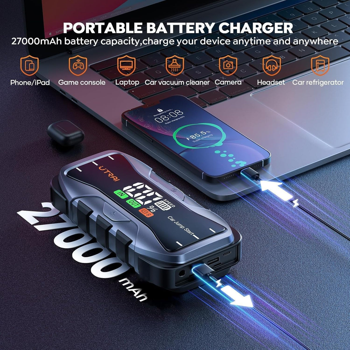 UTRAI USB‑C and output ports view showing 65W fast charging convenience