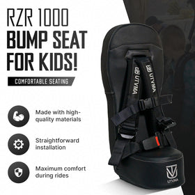 UTVMA bump seat installed in RZR rear demonstrating correct fit and family-ready layout