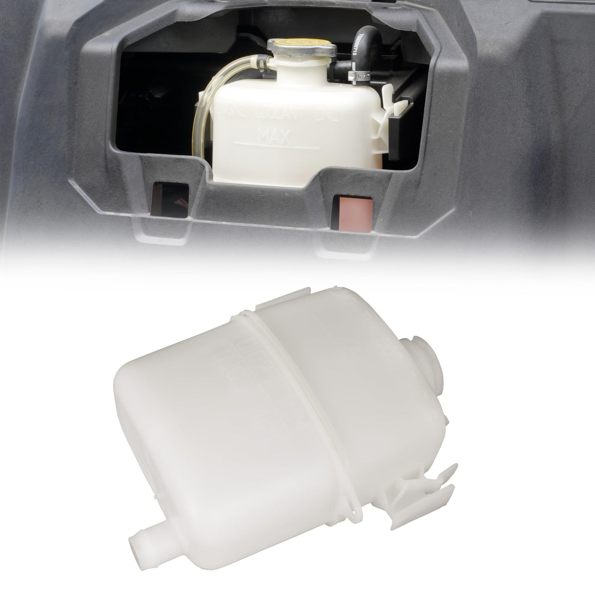 UTVSXPERT front view coolant tank showing factory-fit design and easy replacement benefit
