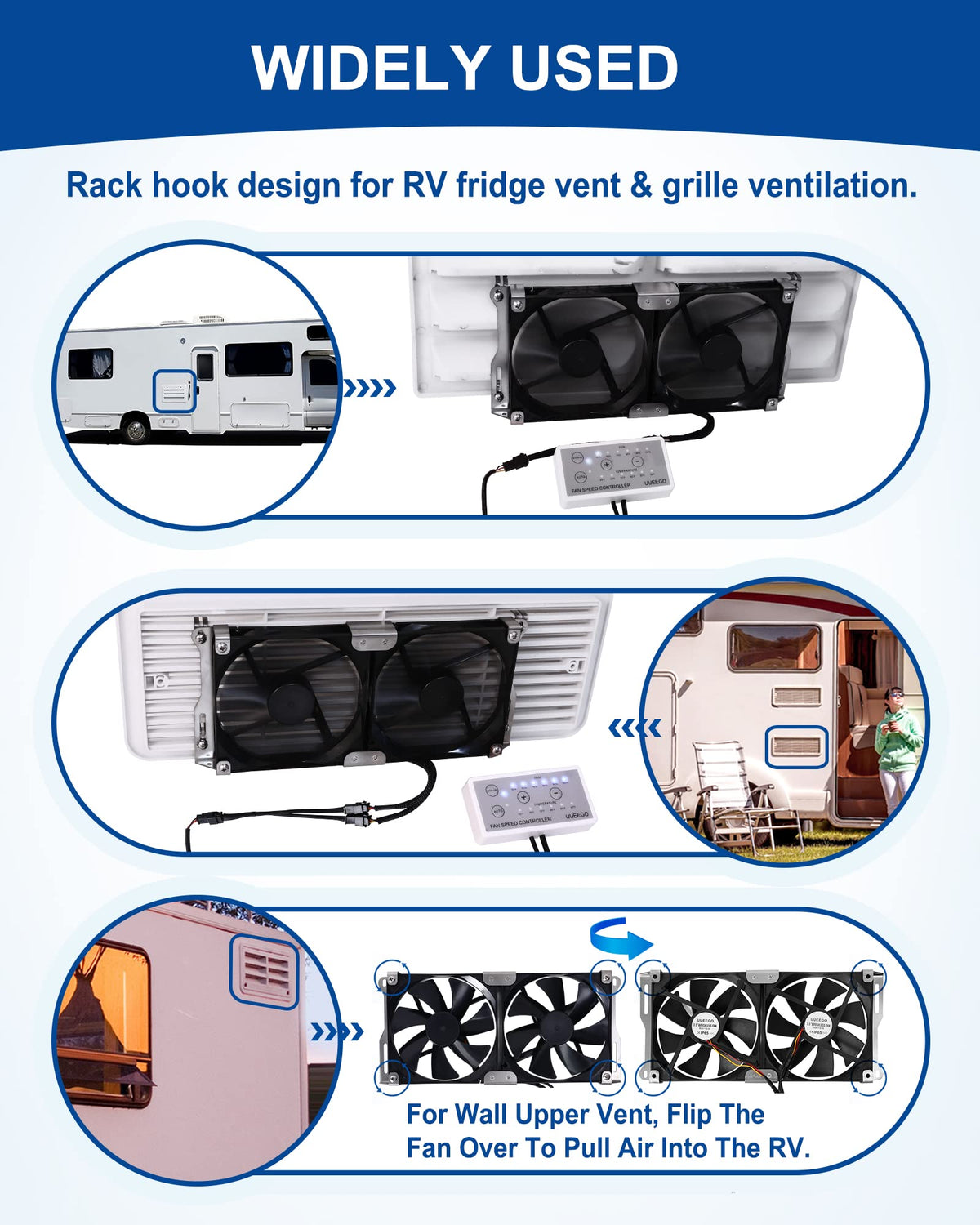 Uueego side profile showing slim 1.1–1.5 inch depth for simple vent installation