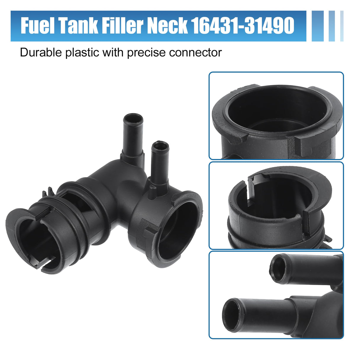 uxcell filler neck installed in engine bay illustrating direct-fit replacement benefit