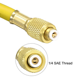 uxcell hose beside tape measure showing 5.91 ft length for reach and scale