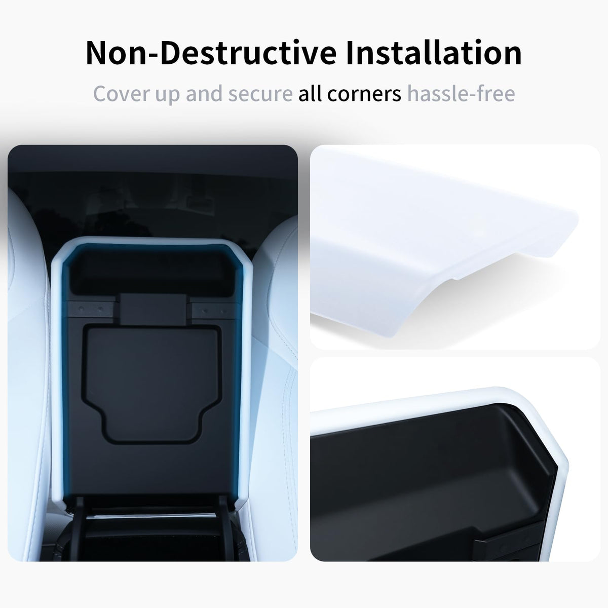 Uxcer armrest in a Tesla cabin lifestyle shot improving comfort and style