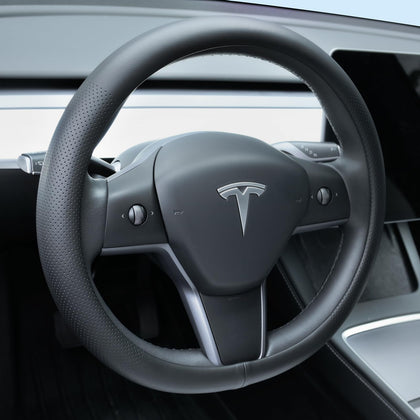 Uxcer front view showing black steering wheel cover on packaging benefiting visual confirmation