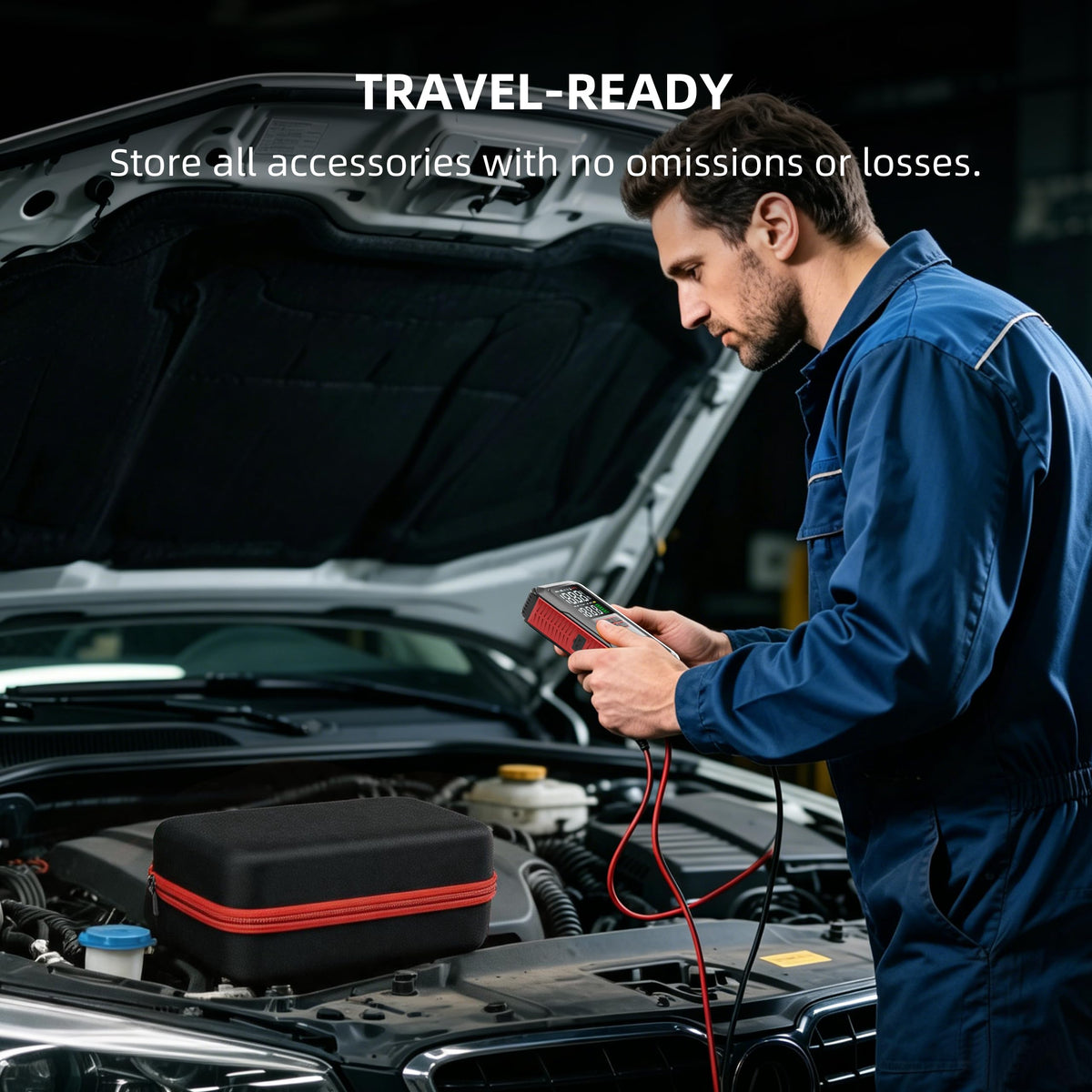 UZNY unit connected to car battery demonstrating safe jump-starting