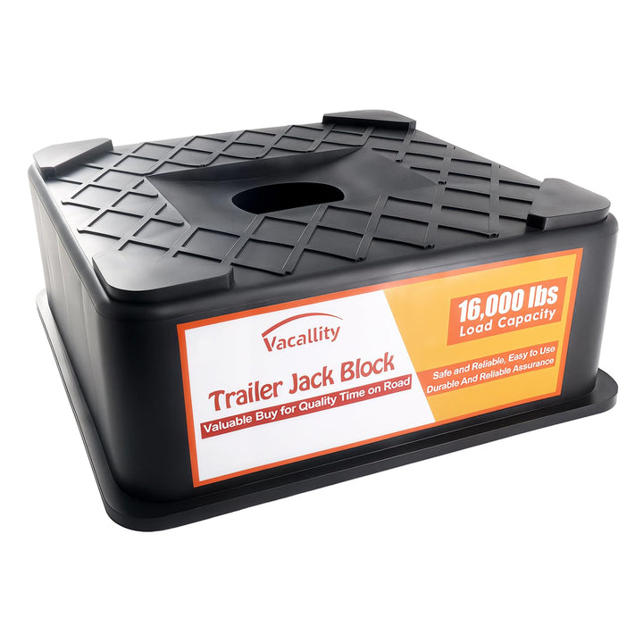 Vacallity front view showing jack block and load rating, adds stable base