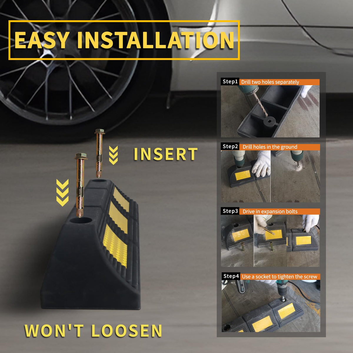 Vacallity side profile showing 3.5-inch height for reliable wheel stop benefit