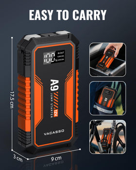 VACASSO A9 stored in car trunk showing roadside readiness and convenience
