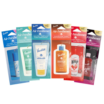 VACATION front packaging shows six fresheners and immediate fragrance benefit