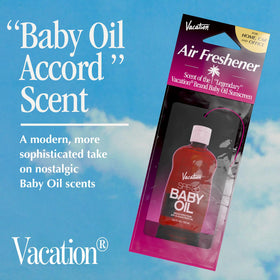 VACATION freshener beside sunglasses shows size and easy portable use