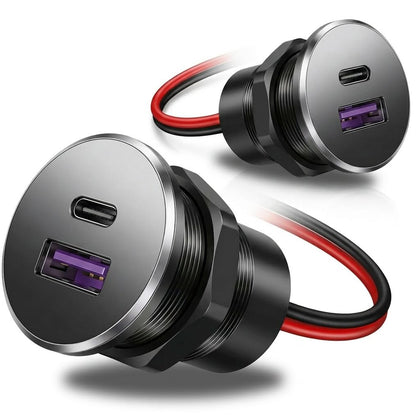 Vadaxx front-facing dual-port outlet showing USB-C and USB-A ports for fast charging