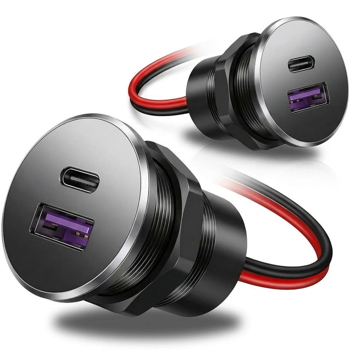 Vadaxx front-facing dual-port outlet showing USB-C and USB-A ports for fast charging