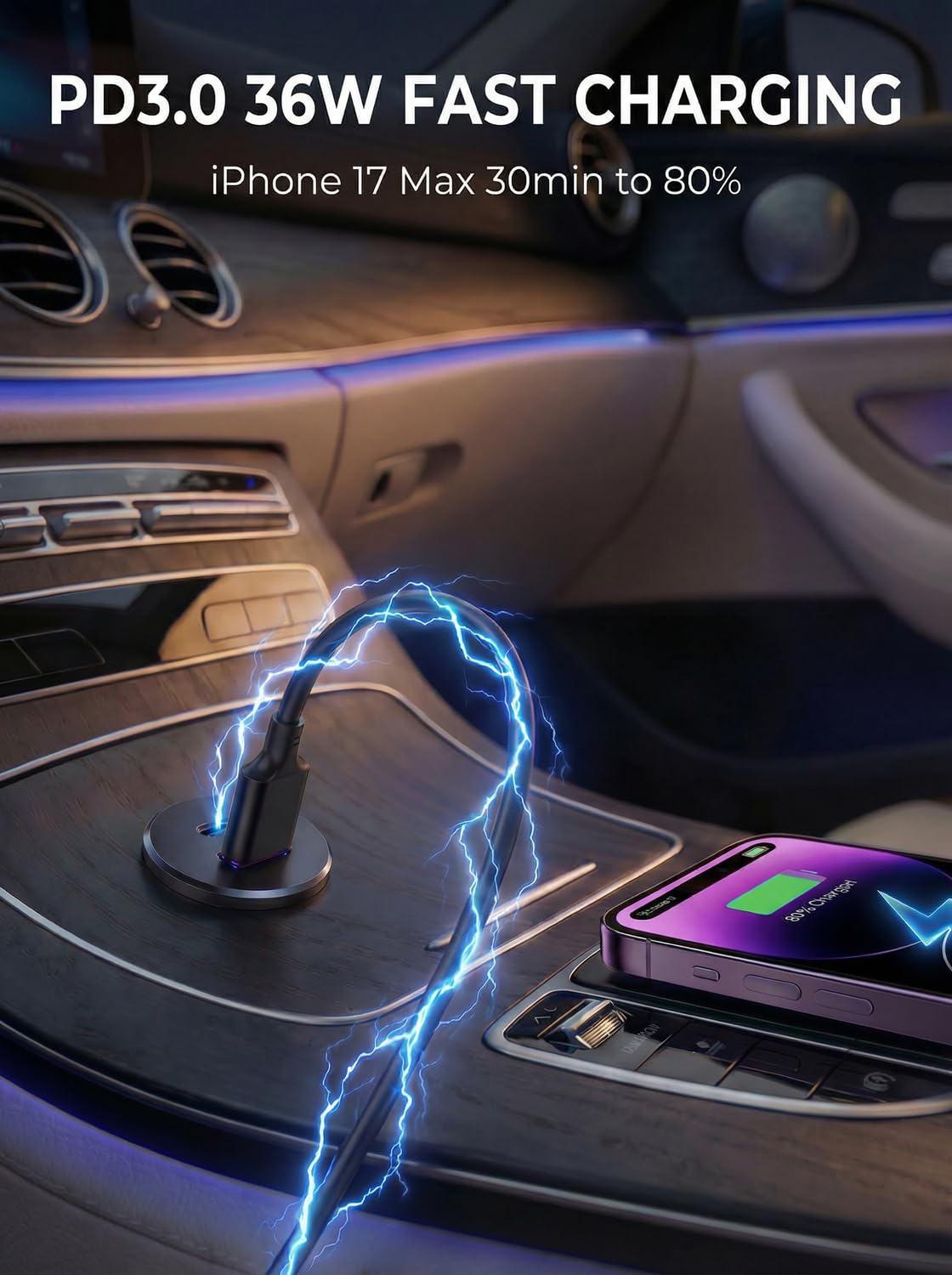 Vadaxx ports in use with smartphone charging demonstrating fast, simultaneous device charging