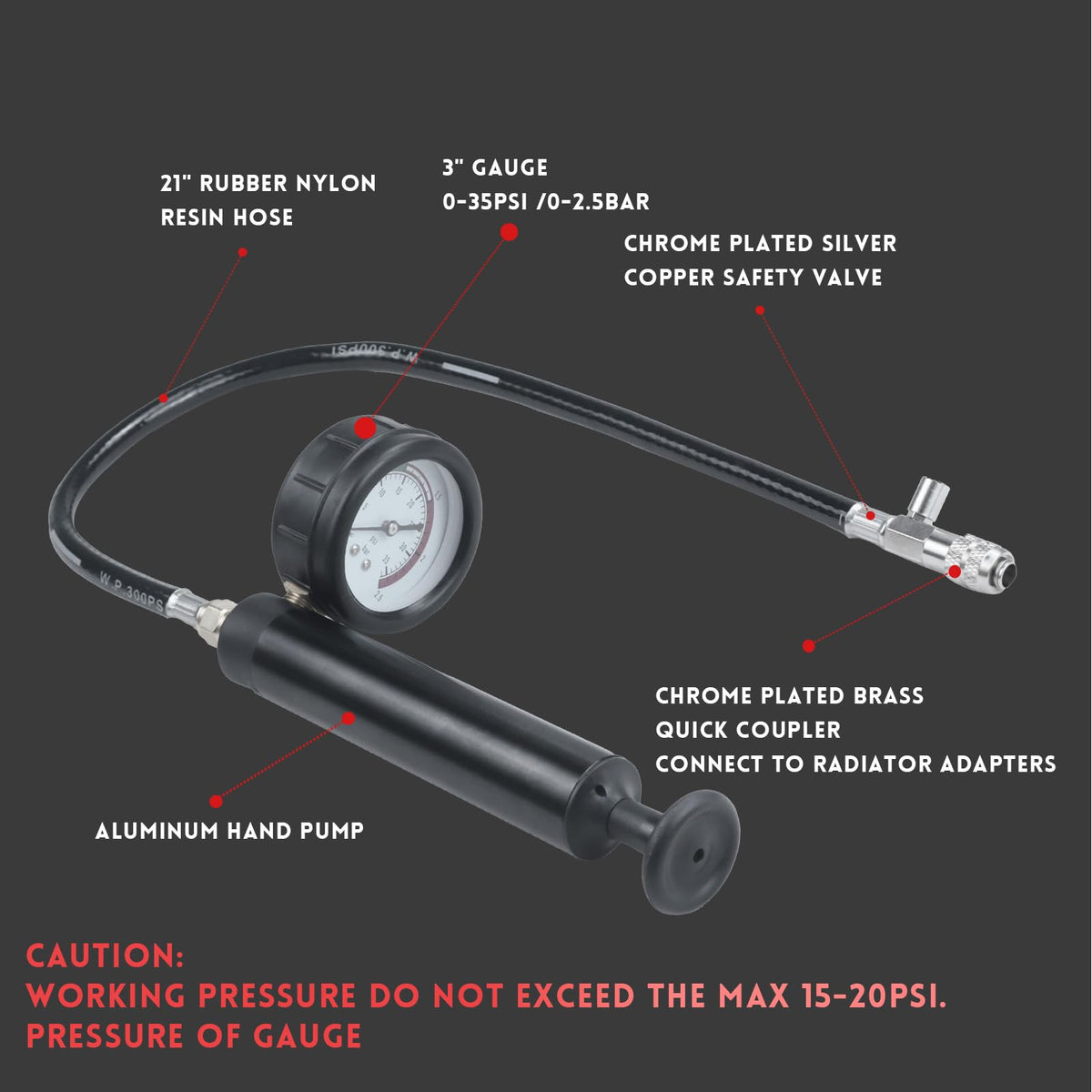 VAGNEUS adapter connected to a radiator neck demonstrating secure fit and efficient leak detection