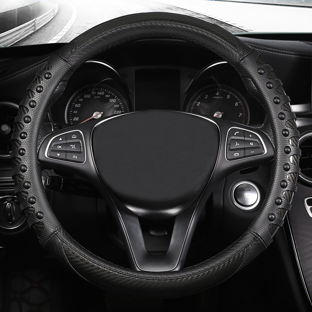 vaitarkli close-up of carbon fibre leather texture, highlights durable wear-resistant finish