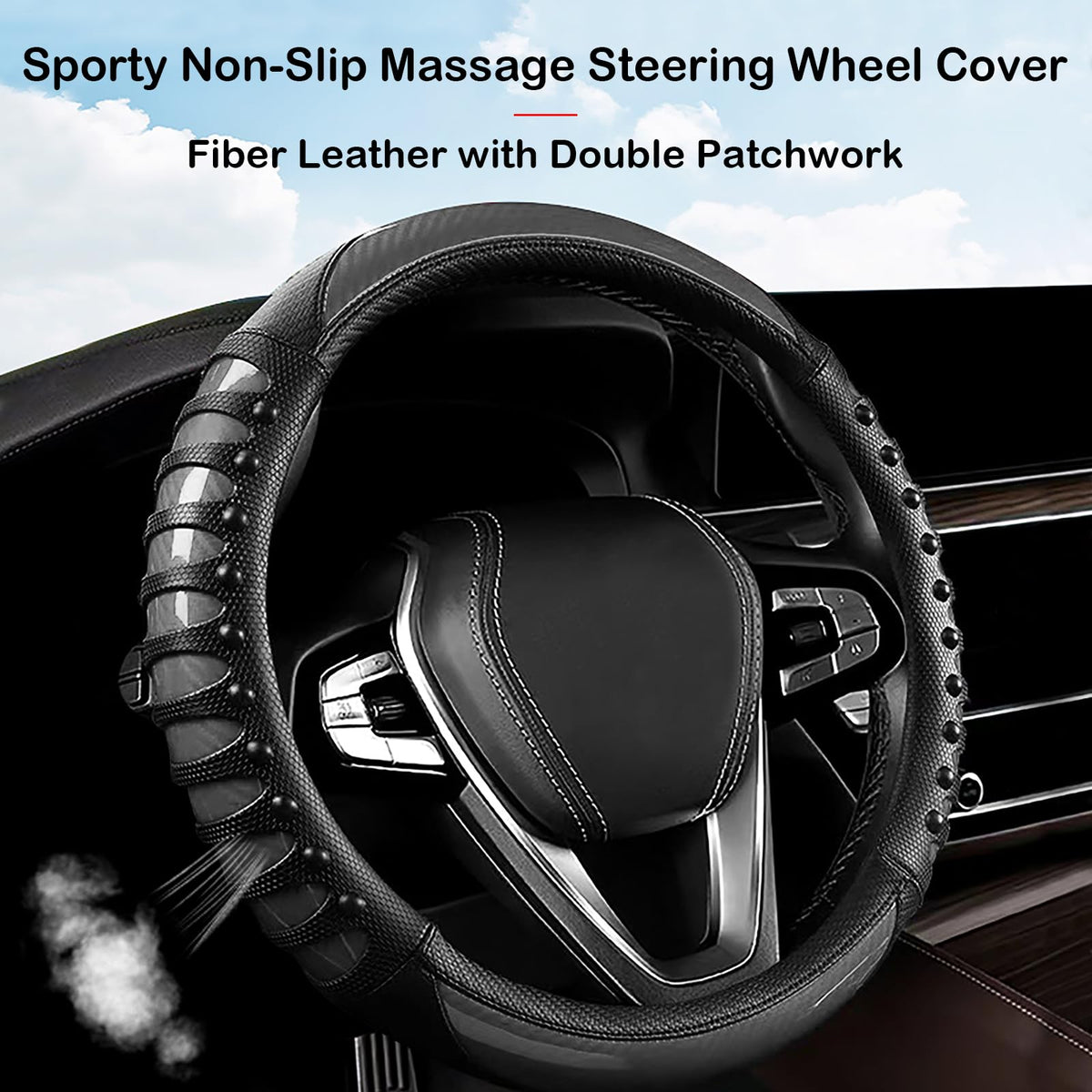 vaitarkli cover installed on steering wheel, demonstrates snug fit and improved appearance