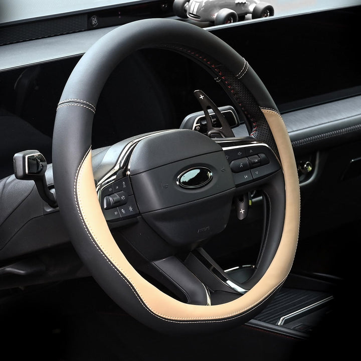 Valleycomfy beige front view showing fitted steering cover and neat finish for improved cabin style