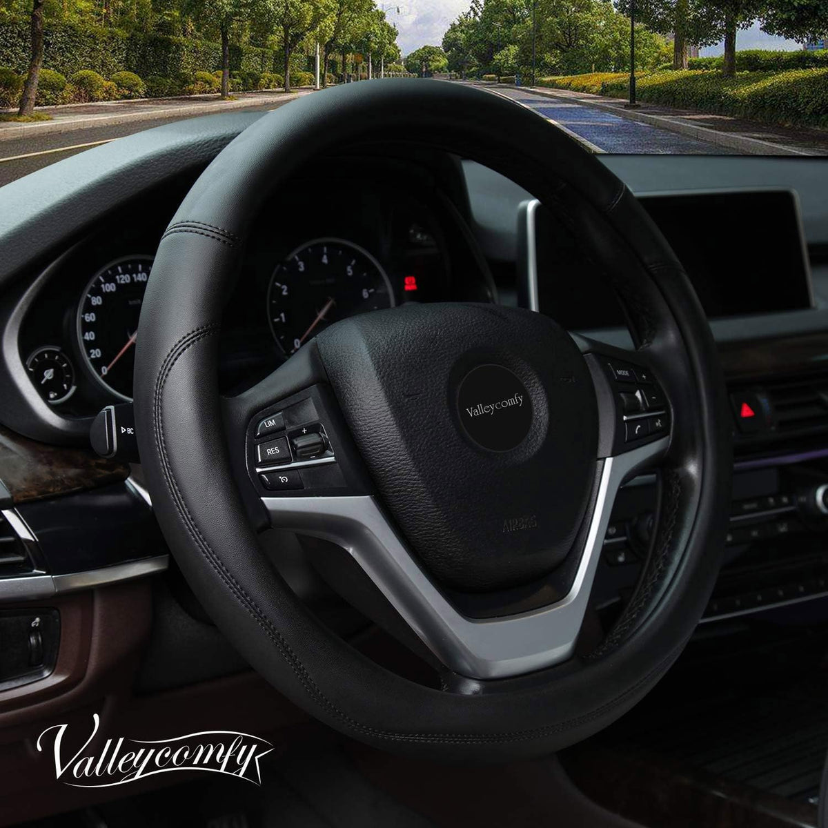 Valleycomfy front view of black microfiber leather cover showing clean design and style