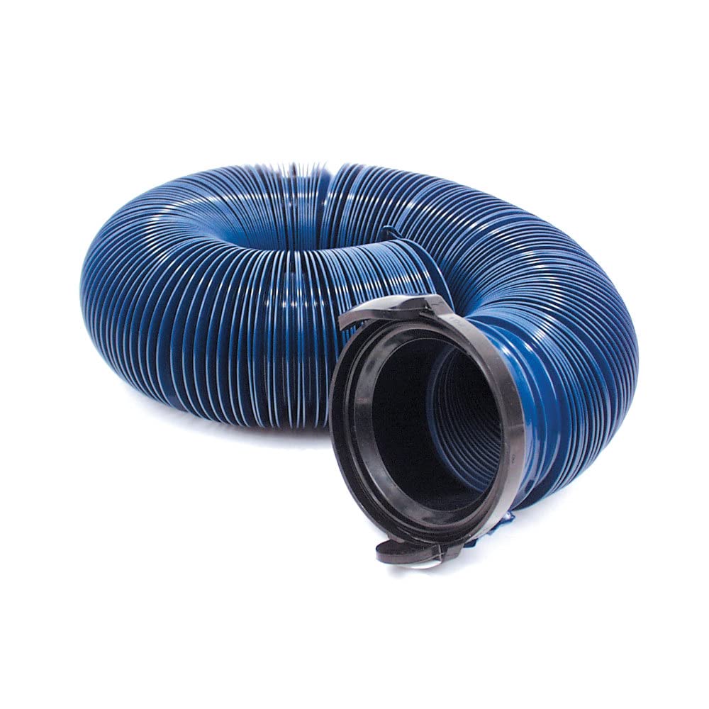 Valterra quick-drain hose front view showing adapter and easy hookup benefit