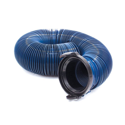 Valterra quick-drain hose front view showing adapter and easy hookup benefit