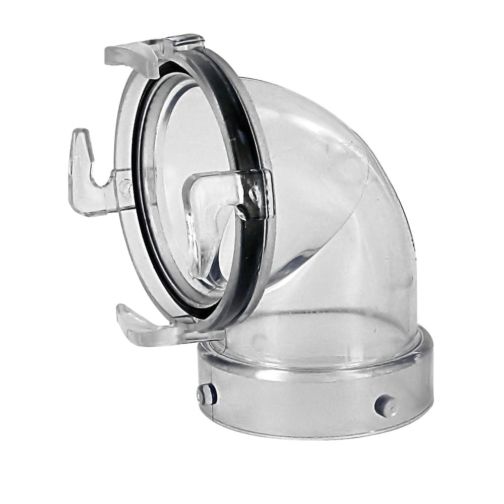 Valterra ClearView front-angle showing 90° bend for easier hose routing and leak prevention