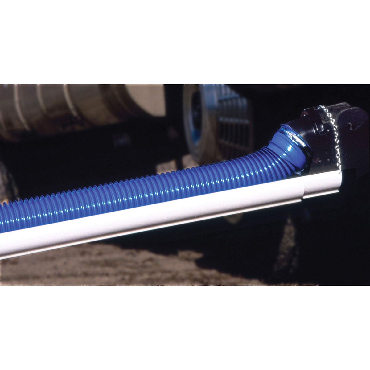 Valterra Easy Slider installed along sewer hose hooked to RV ensuring smooth drainage