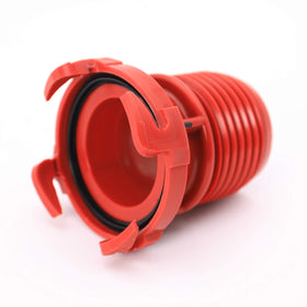 Valterra adapter installed on RV hose illustrating tool-free hookup benefit
