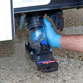 Valterra Flush King attached to RV showing quick professional-style tank maintenance
