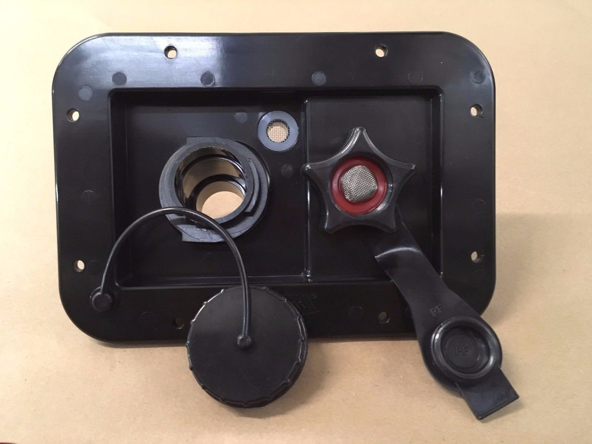 Valterra front exterior inlet showing sleek black housing and easy access