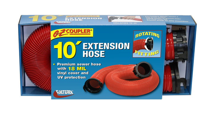 Valterra front packaging showing red EZ Coupler and compact storage benefit