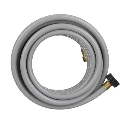 Valterra front view of gray flushing hose showing full length and fittings, clear identification benefit